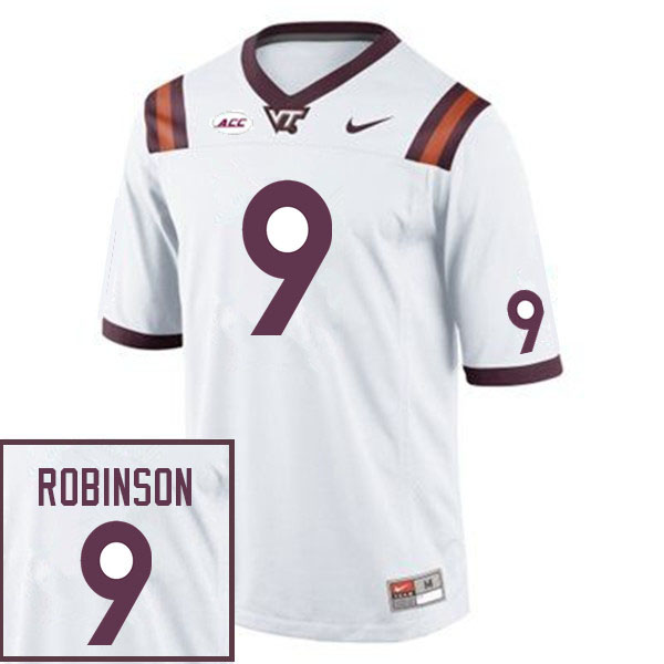 Men #9 Tayvion Robinson Virginia Tech Hokies College Football Jerseys Sale-White